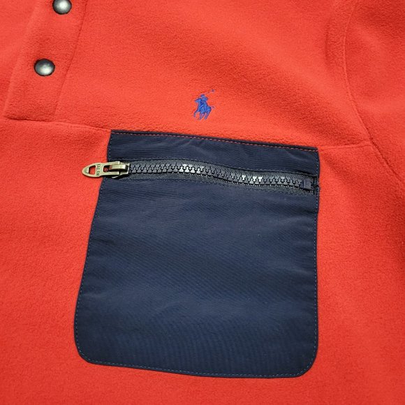 Polo Ralph Lauren Polar Tech Fleece 1/2 Button Knit Pullover polartec Red Blue - Picture 3 of 10
